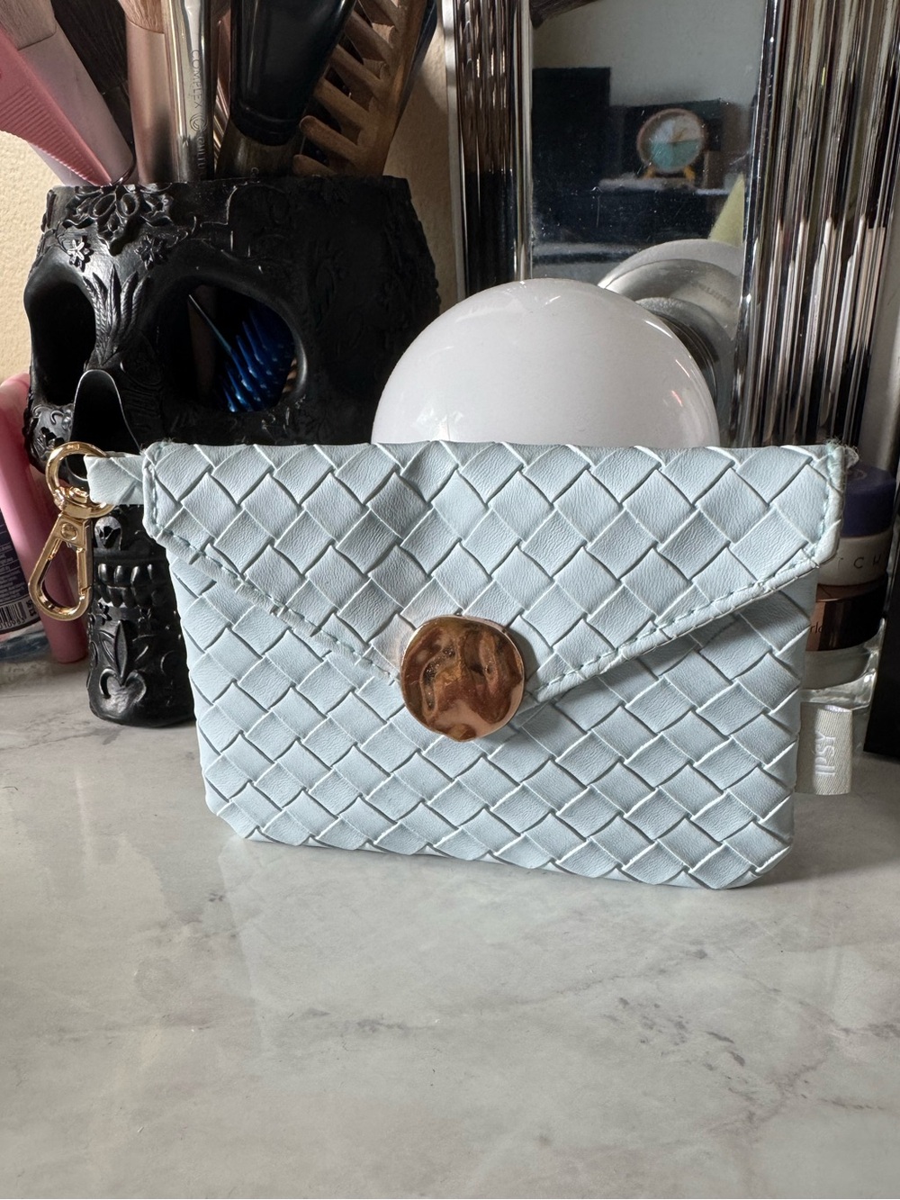3/$15 IPSY January 2025 Light Blue Woven Mini Glam Bag Pouch Keychain